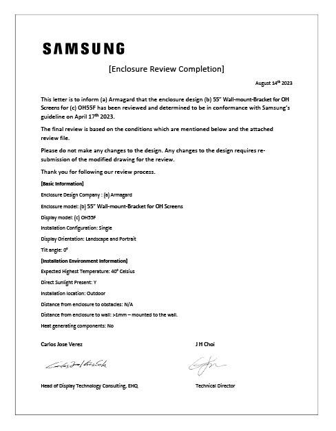 Samsung OHF/AS/DX fladt vægbeslag med design certifikat til Samsung OH55F